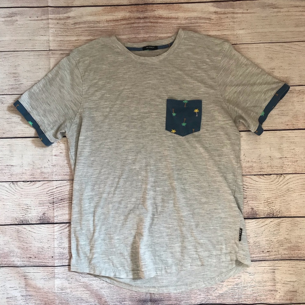 Grey and Blue Palm pattern Tee